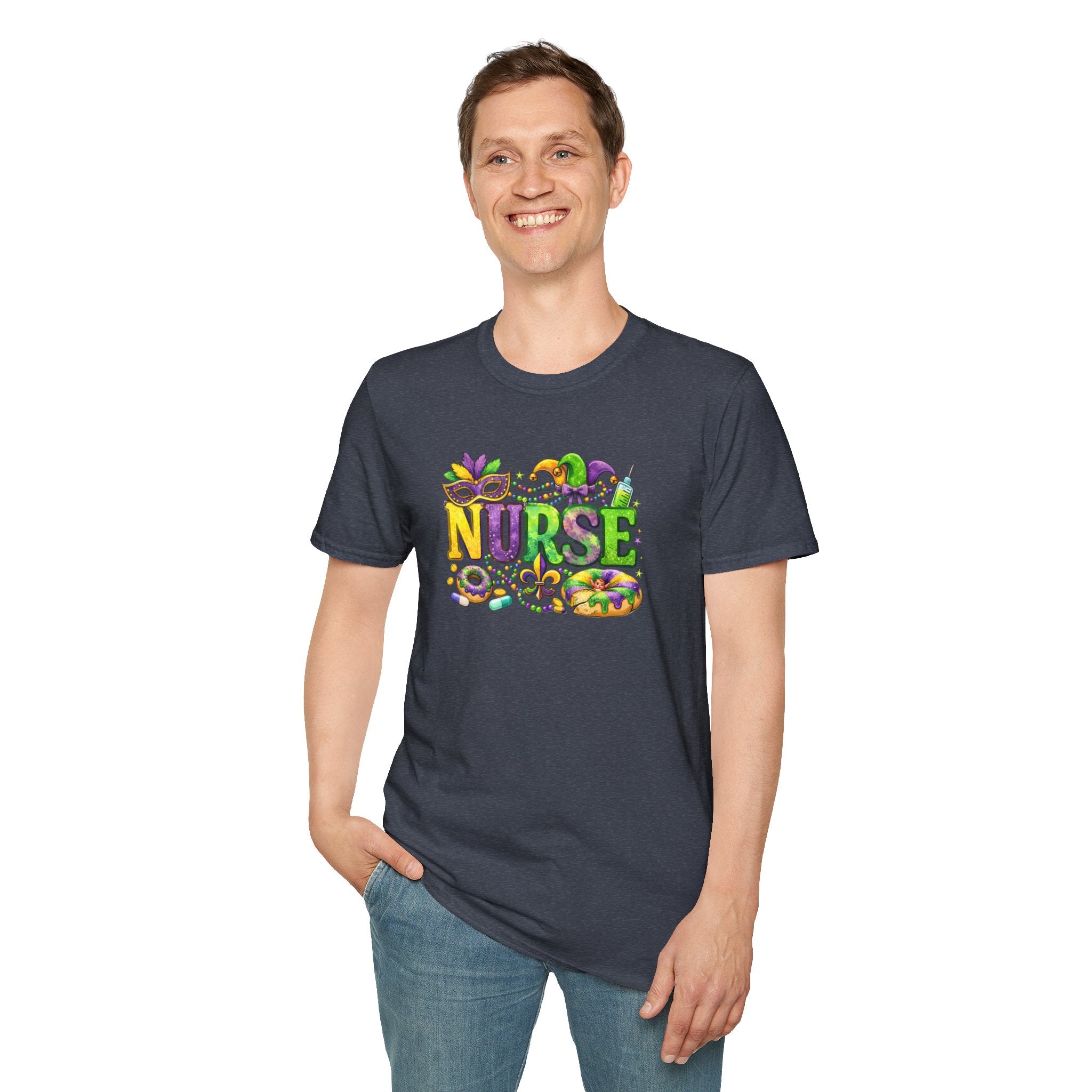Nurse Mardi Gras- Unisex Softstyle T-Shirt