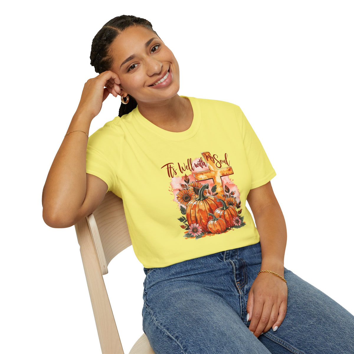 Fall Pumpkin Cross T‑Shirt – "’Tis Well With My Soul" Christian Autumn Tee
