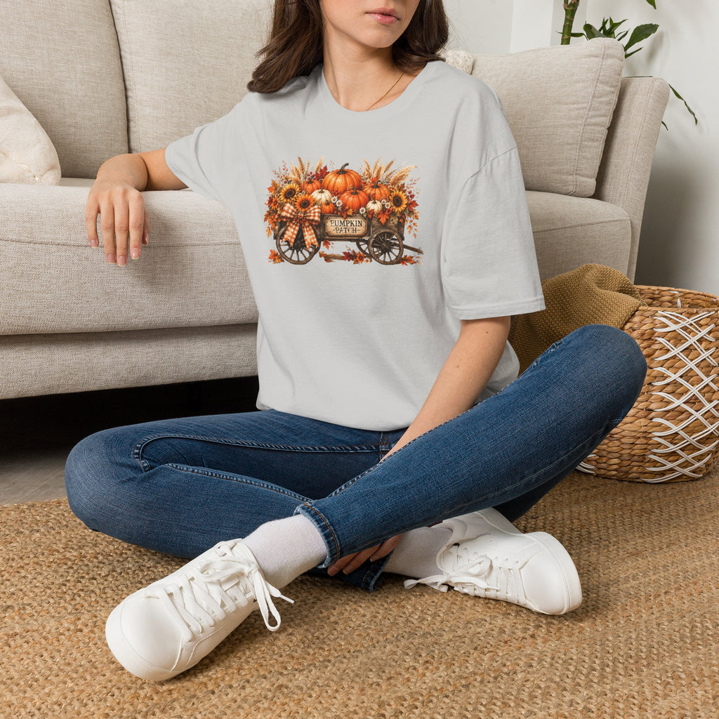 Pumpkin Patch Wagon T‑Shirt — Autumn Sunflower & Pumpkin Fall Tee