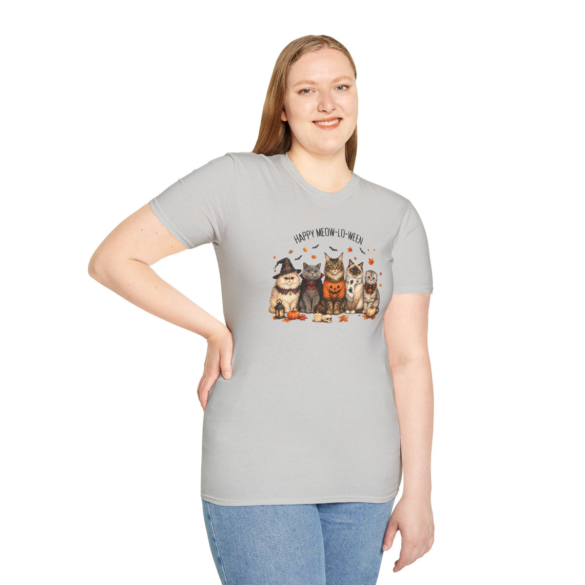 Halloween Cat T-Shirt — "Happy Meow-lo-ween" Cute Pumpkin Cats Tee