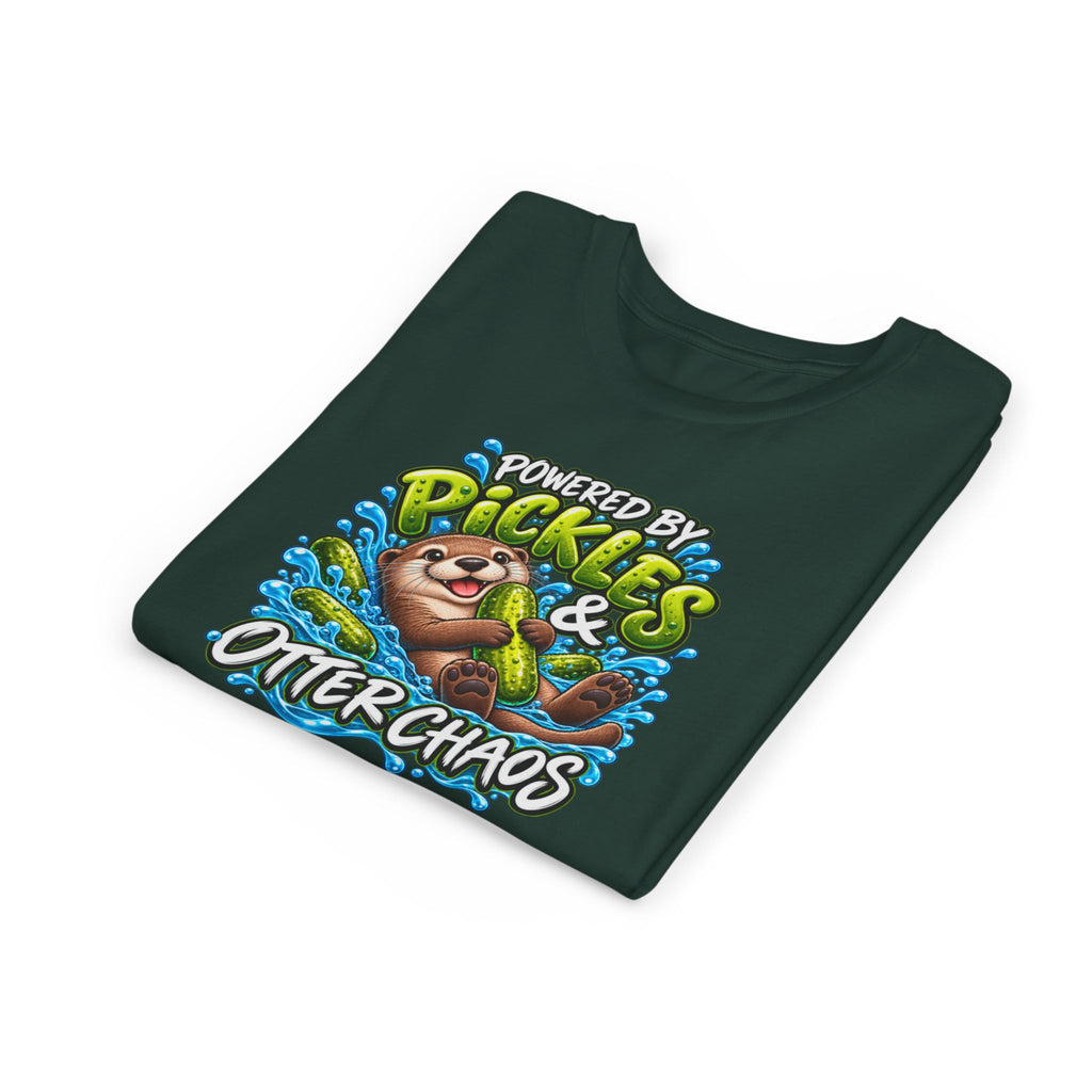 Youth Tee — "Powered by Pickles & Otter Chaos" Cute Otter Graphic Shirt