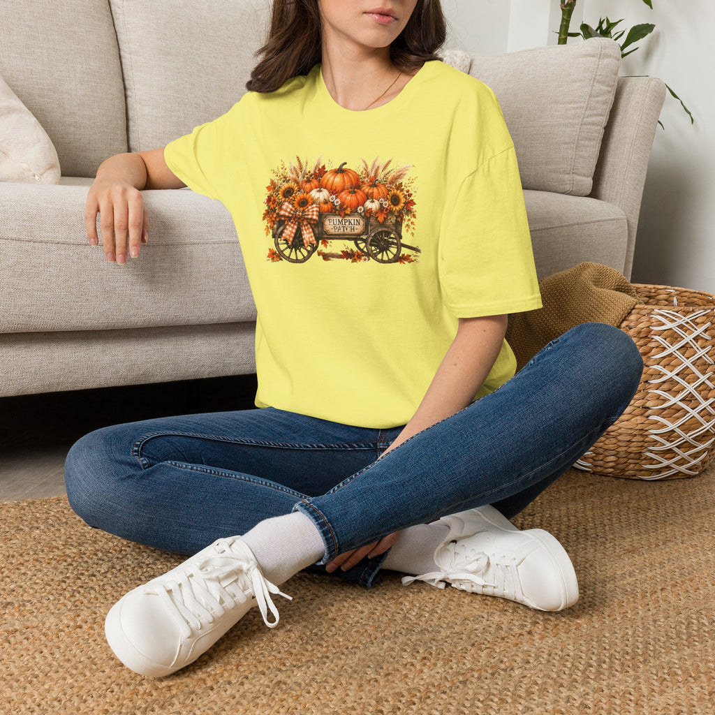 Pumpkin Patch Wagon T‑Shirt — Autumn Sunflower & Pumpkin Fall Tee
