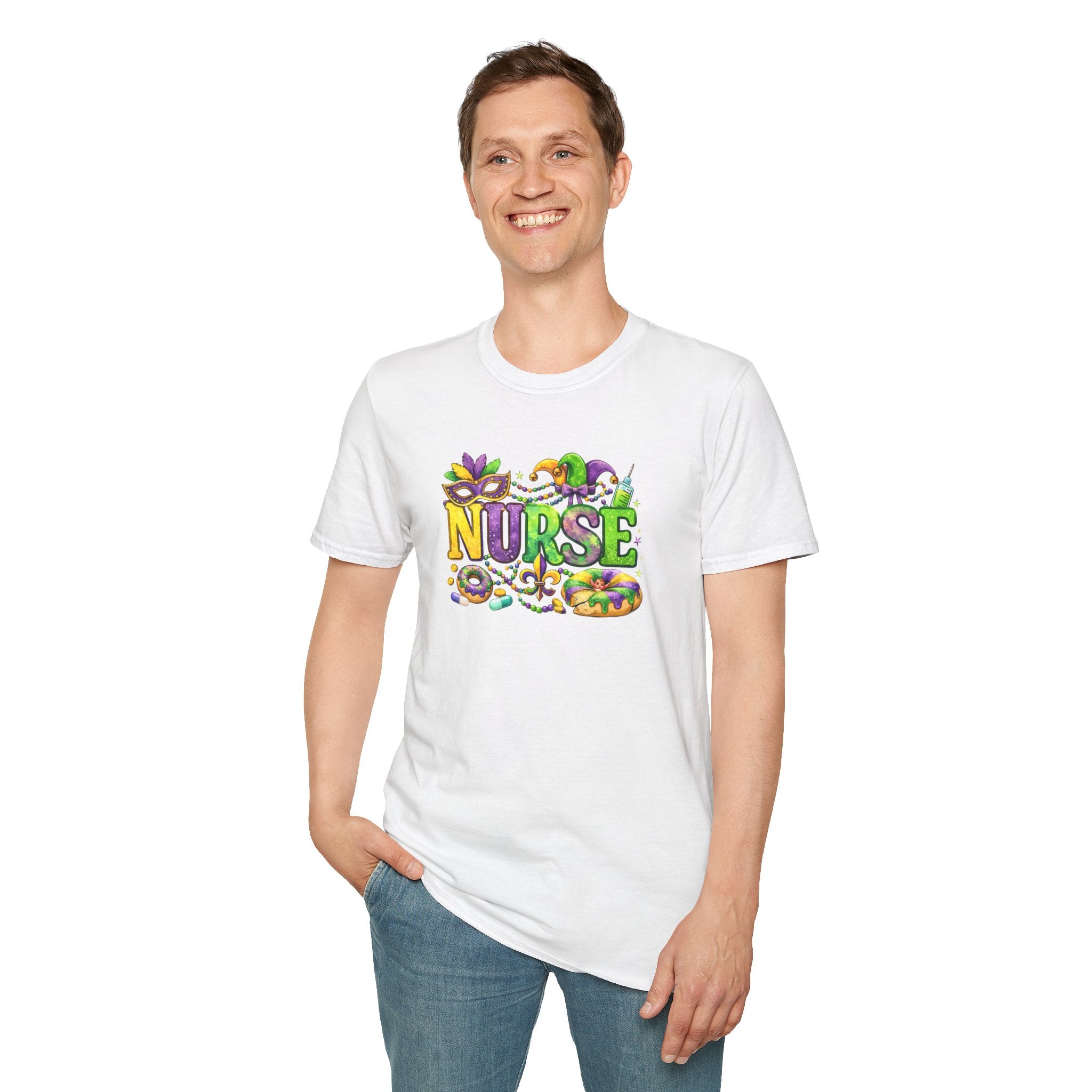 Nurse Mardi Gras- Unisex Softstyle T-Shirt