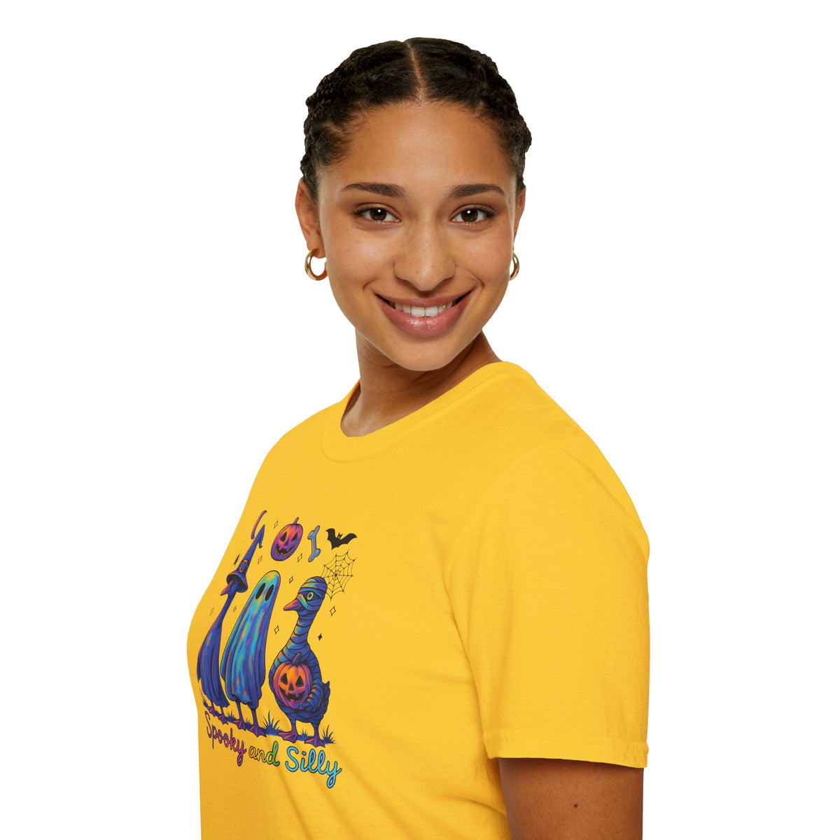 Halloween Ghost Trio T-Shirt — "Spooky and Silly" Cute Pumpkin Witch Duck Design