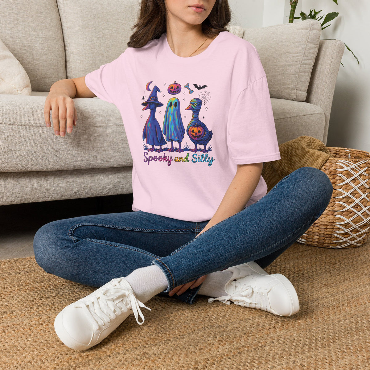 Halloween Ghost Trio T-Shirt — "Spooky and Silly" Cute Pumpkin Witch Duck Design