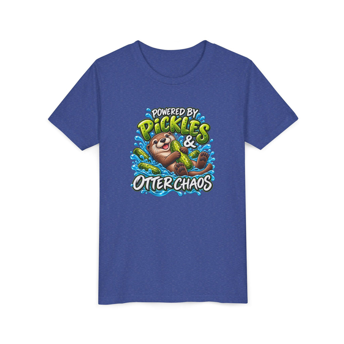Youth Tee — "Powered by Pickles & Otter Chaos" Cute Otter Graphic Shirt