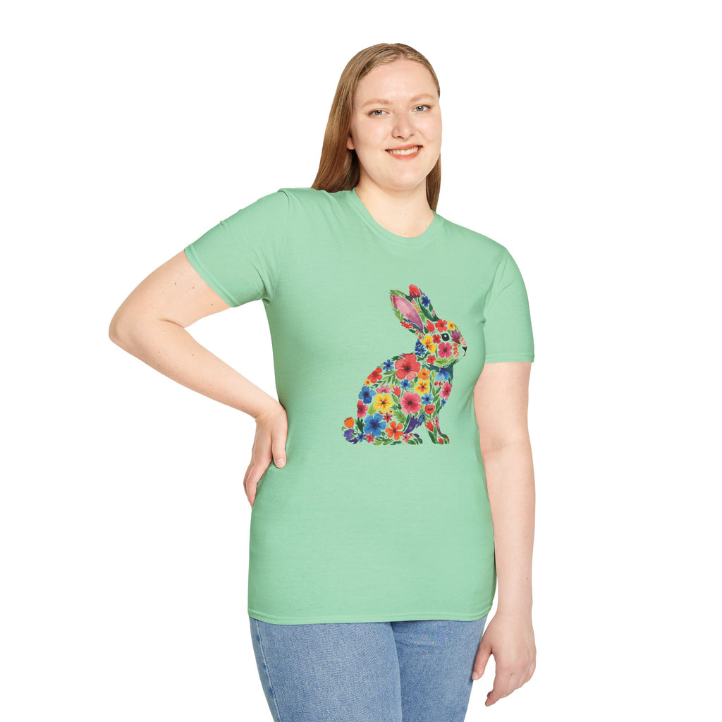 Floral Easter Bunny- Unisex Softstyle T-Shirt