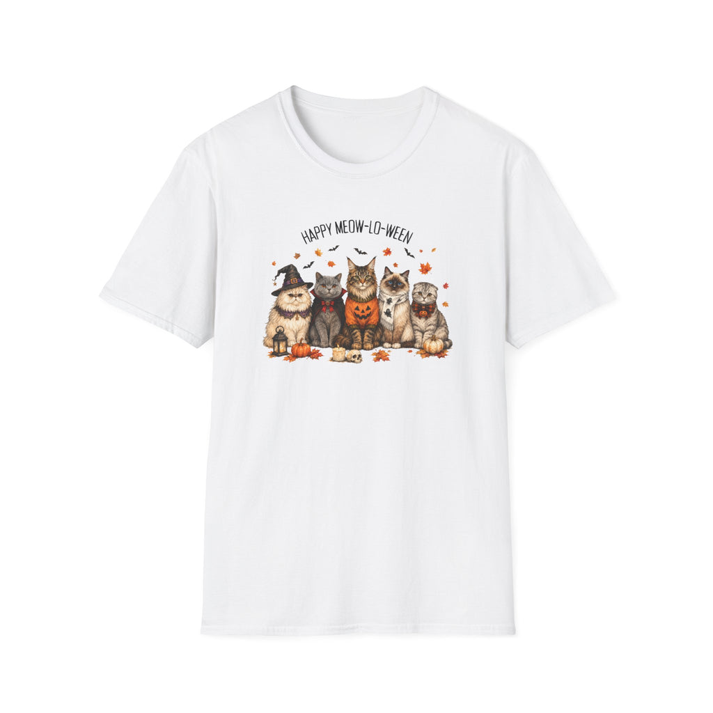 Halloween Cat T-Shirt — "Happy Meow-lo-ween" Cute Pumpkin Cats Tee