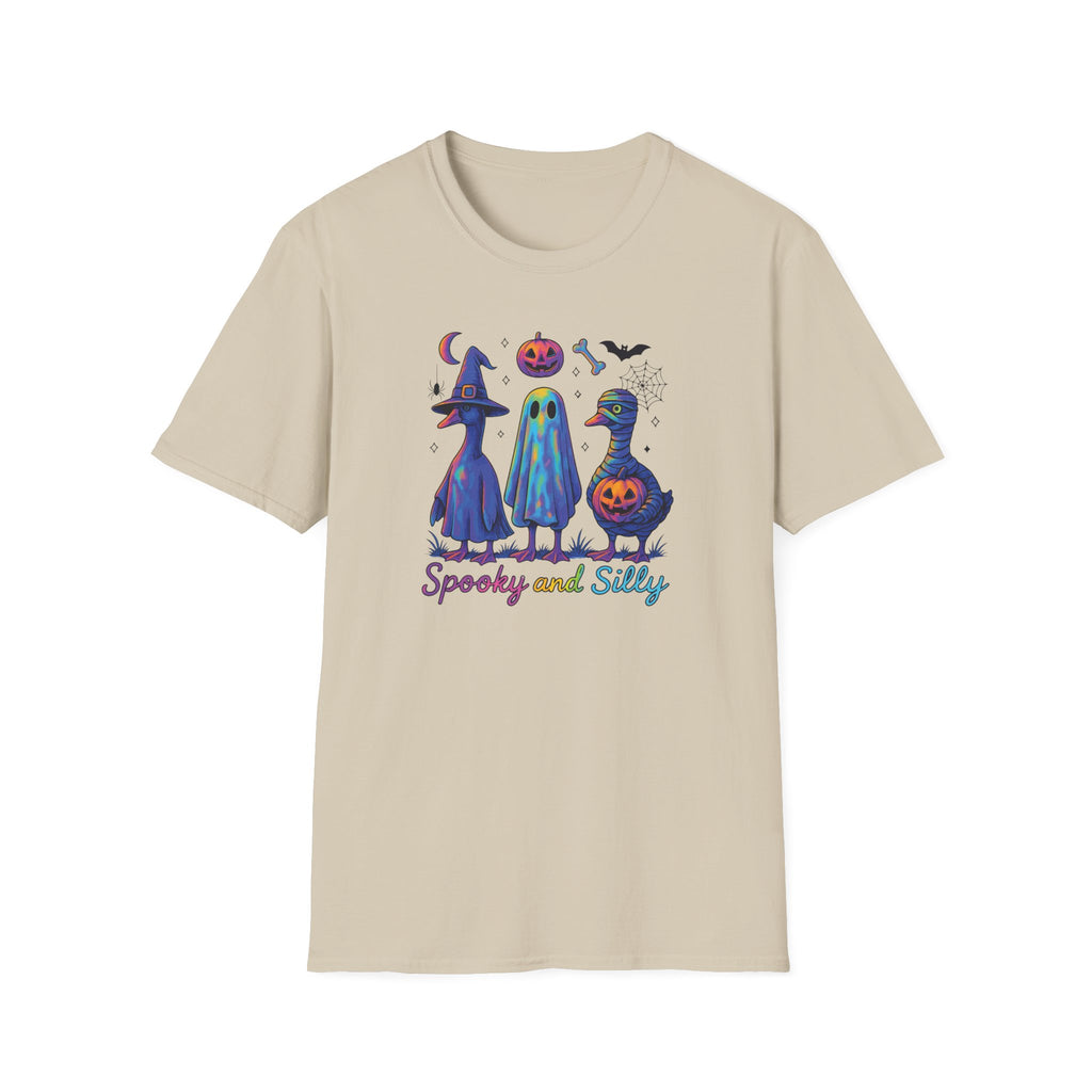 Halloween Ghost Trio T-Shirt — "Spooky and Silly" Cute Pumpkin Witch Duck Design