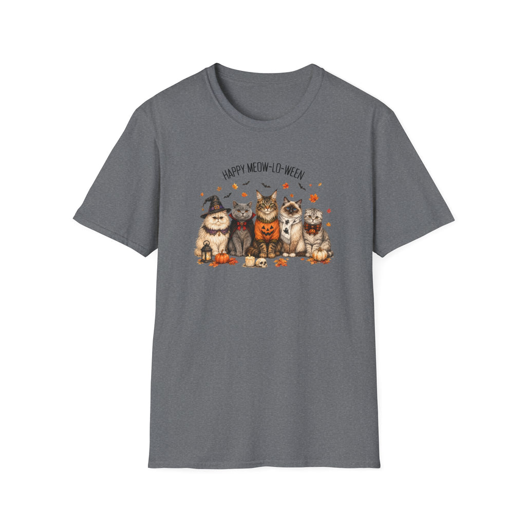 Halloween Cat T-Shirt — "Happy Meow-lo-ween" Cute Pumpkin Cats Tee