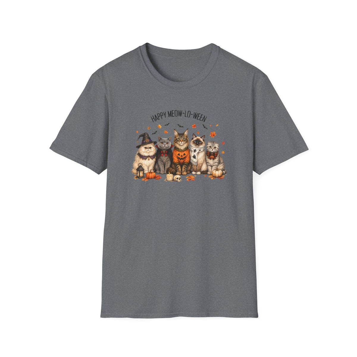 Halloween Cat T-Shirt — "Happy Meow-lo-ween" Cute Pumpkin Cats Tee