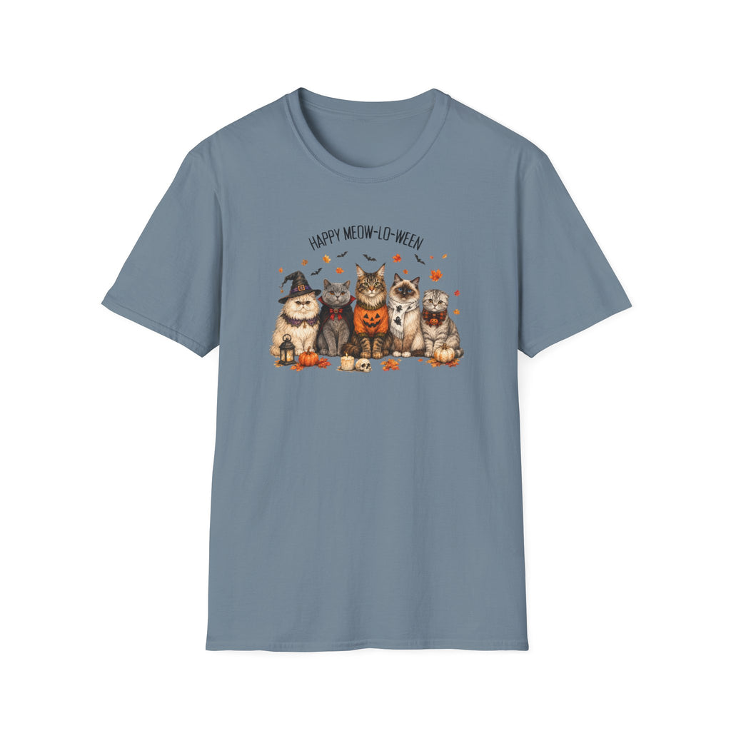 Halloween Cat T-Shirt — "Happy Meow-lo-ween" Cute Pumpkin Cats Tee