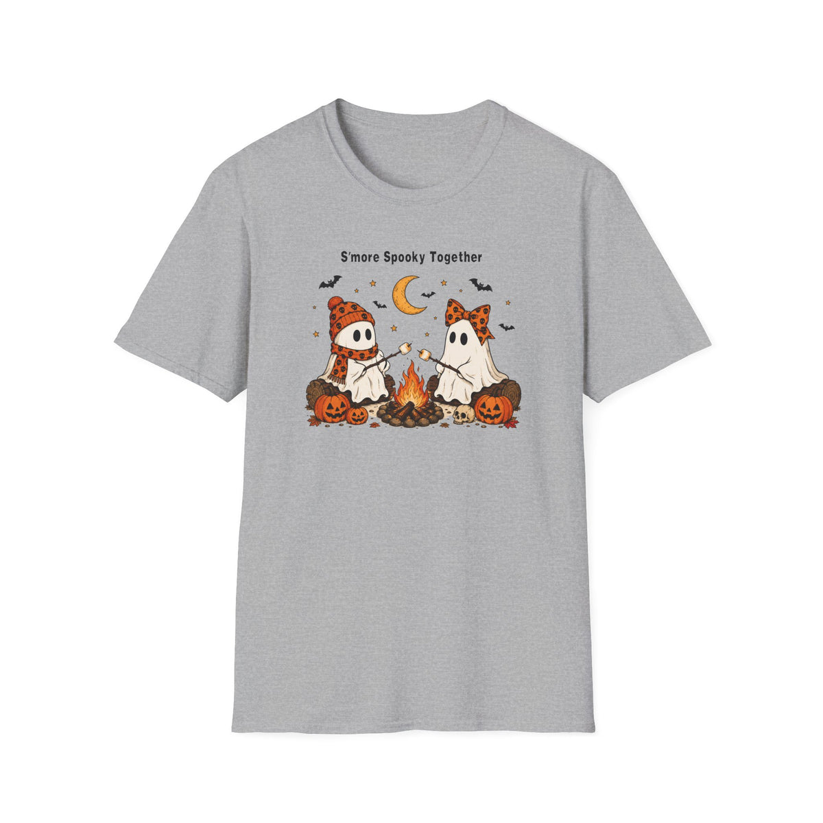 Halloween Ghosts Campfire T-Shirt — "S'more Spooky Together" Cute Couple Graphic
