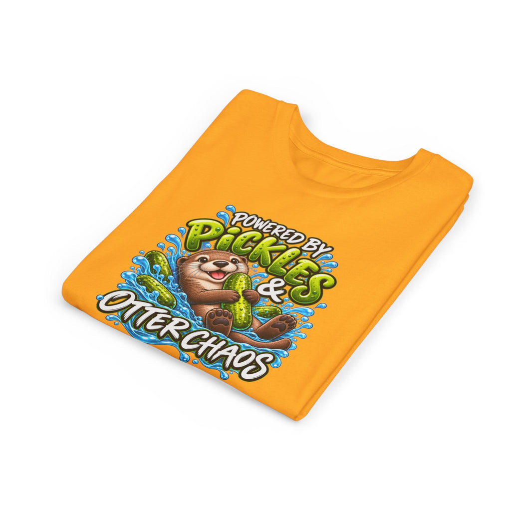 Youth Tee — "Powered by Pickles & Otter Chaos" Cute Otter Graphic Shirt