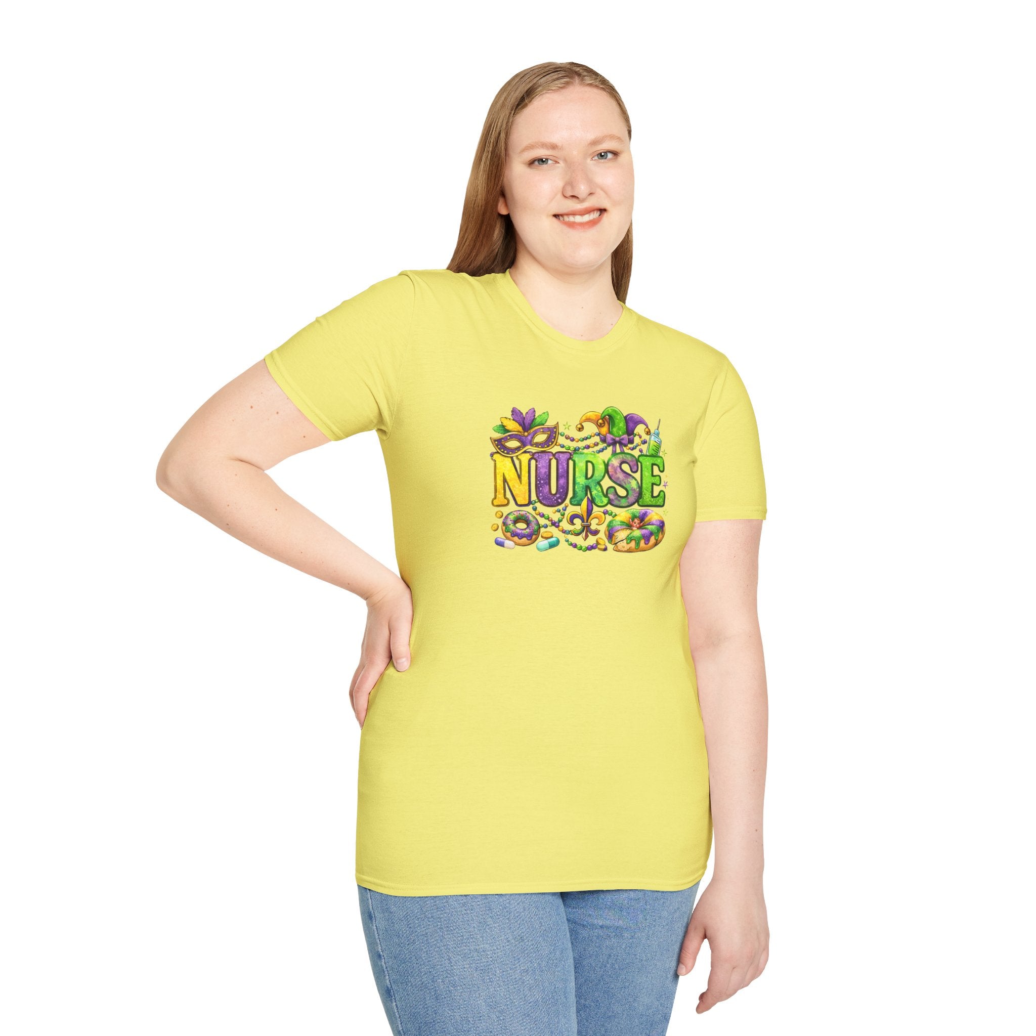 Nurse Mardi Gras- Unisex Softstyle T-Shirt