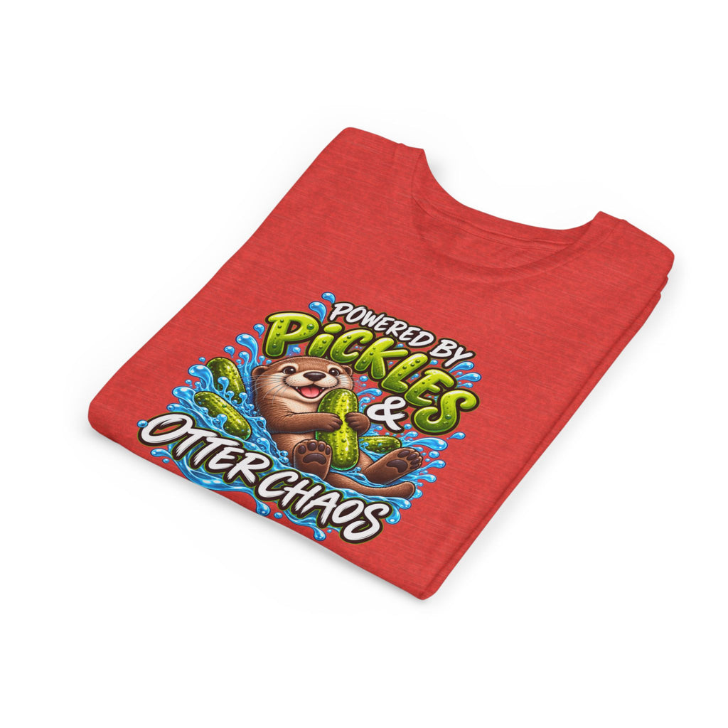 Youth Tee — "Powered by Pickles & Otter Chaos" Cute Otter Graphic Shirt