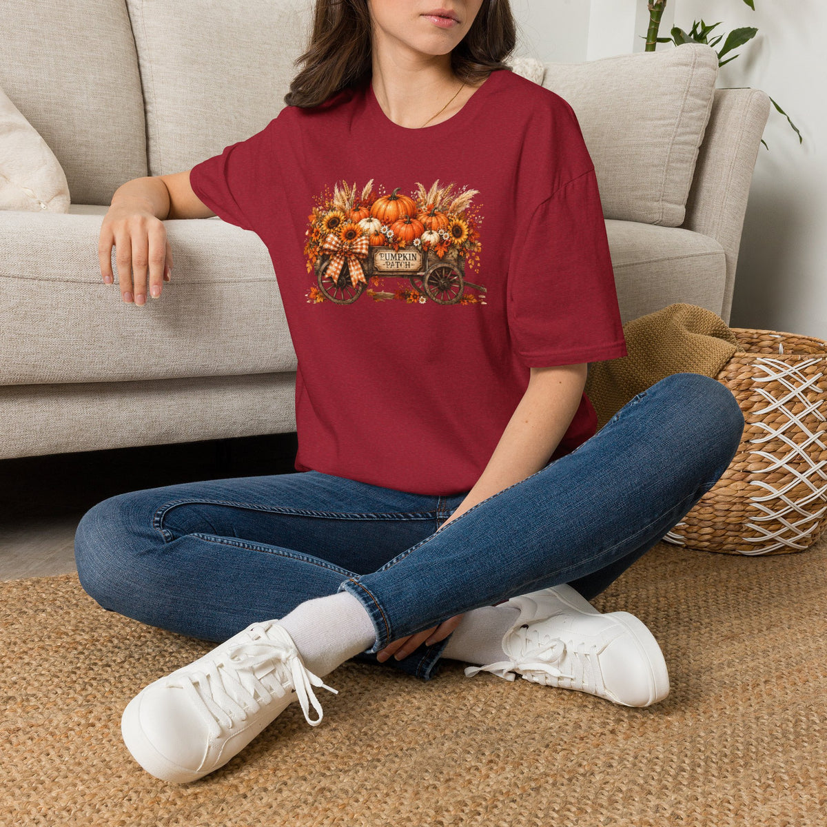 Pumpkin Patch Wagon T‑Shirt — Autumn Sunflower & Pumpkin Fall Tee