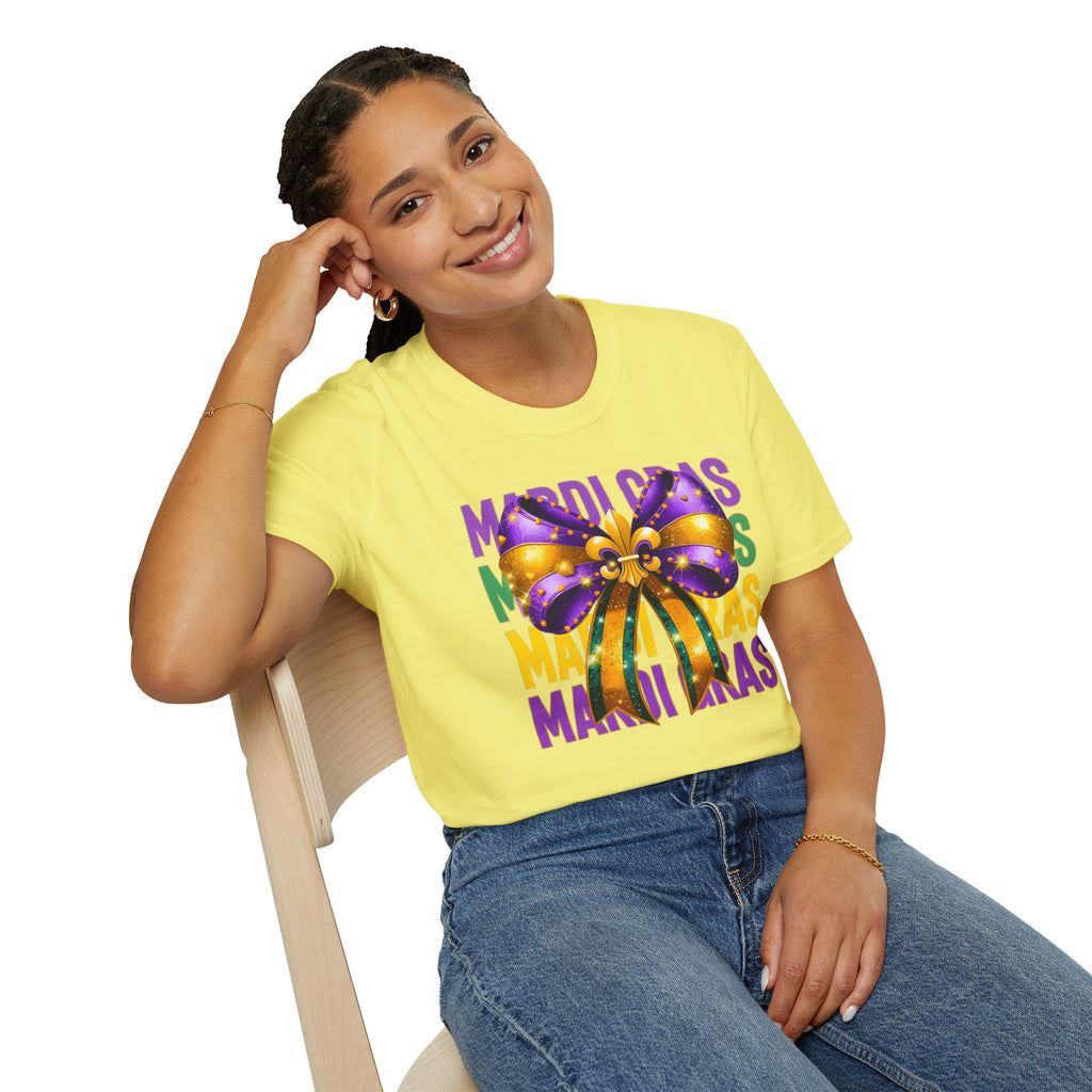 Mardi Gras Bow- Unisex Softstyle T-Shirt