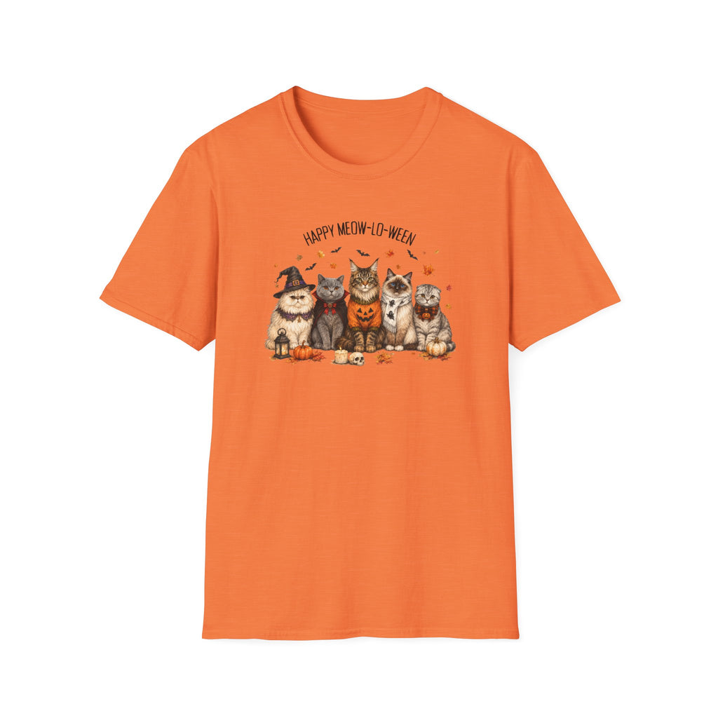 Halloween Cat T-Shirt — "Happy Meow-lo-ween" Cute Pumpkin Cats Tee