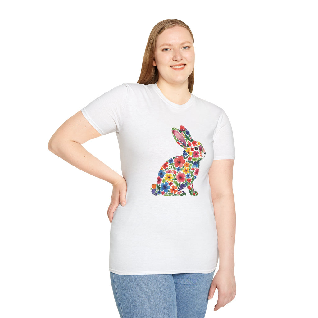 Floral Easter Bunny- Unisex Softstyle T-Shirt
