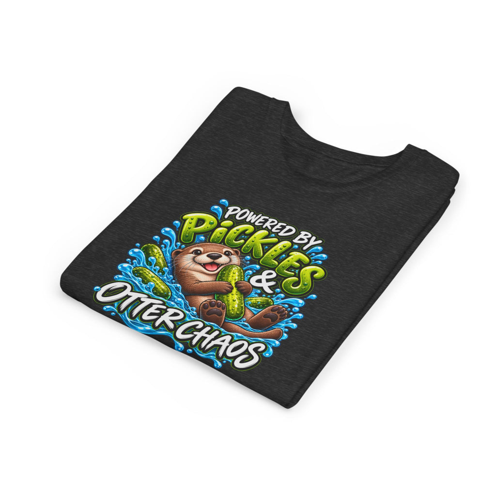 Youth Tee — "Powered by Pickles & Otter Chaos" Cute Otter Graphic Shirt