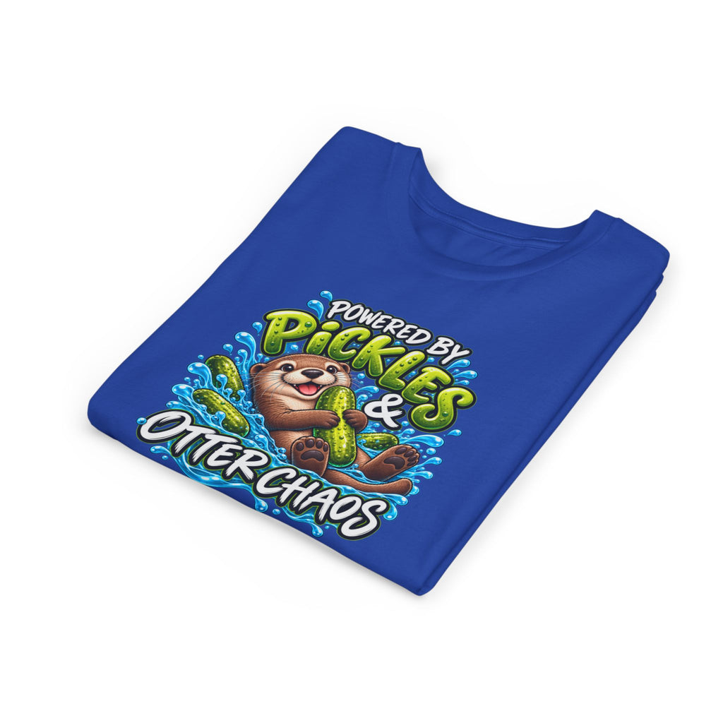 Youth Tee — "Powered by Pickles & Otter Chaos" Cute Otter Graphic Shirt