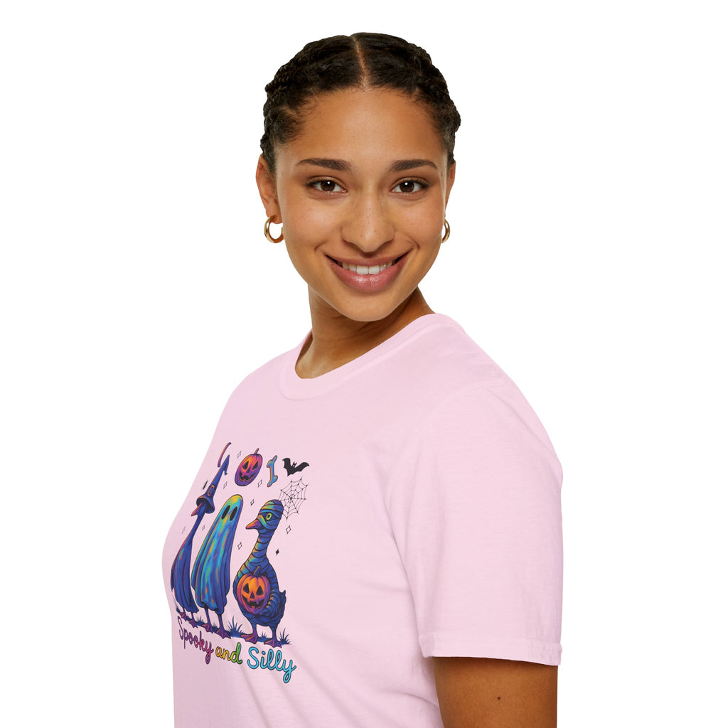Halloween Ghost Trio T-Shirt — "Spooky and Silly" Cute Pumpkin Witch Duck Design