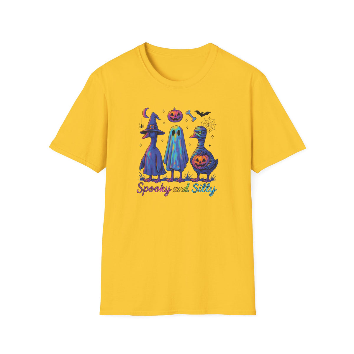 Halloween Ghost Trio T-Shirt — "Spooky and Silly" Cute Pumpkin Witch Duck Design