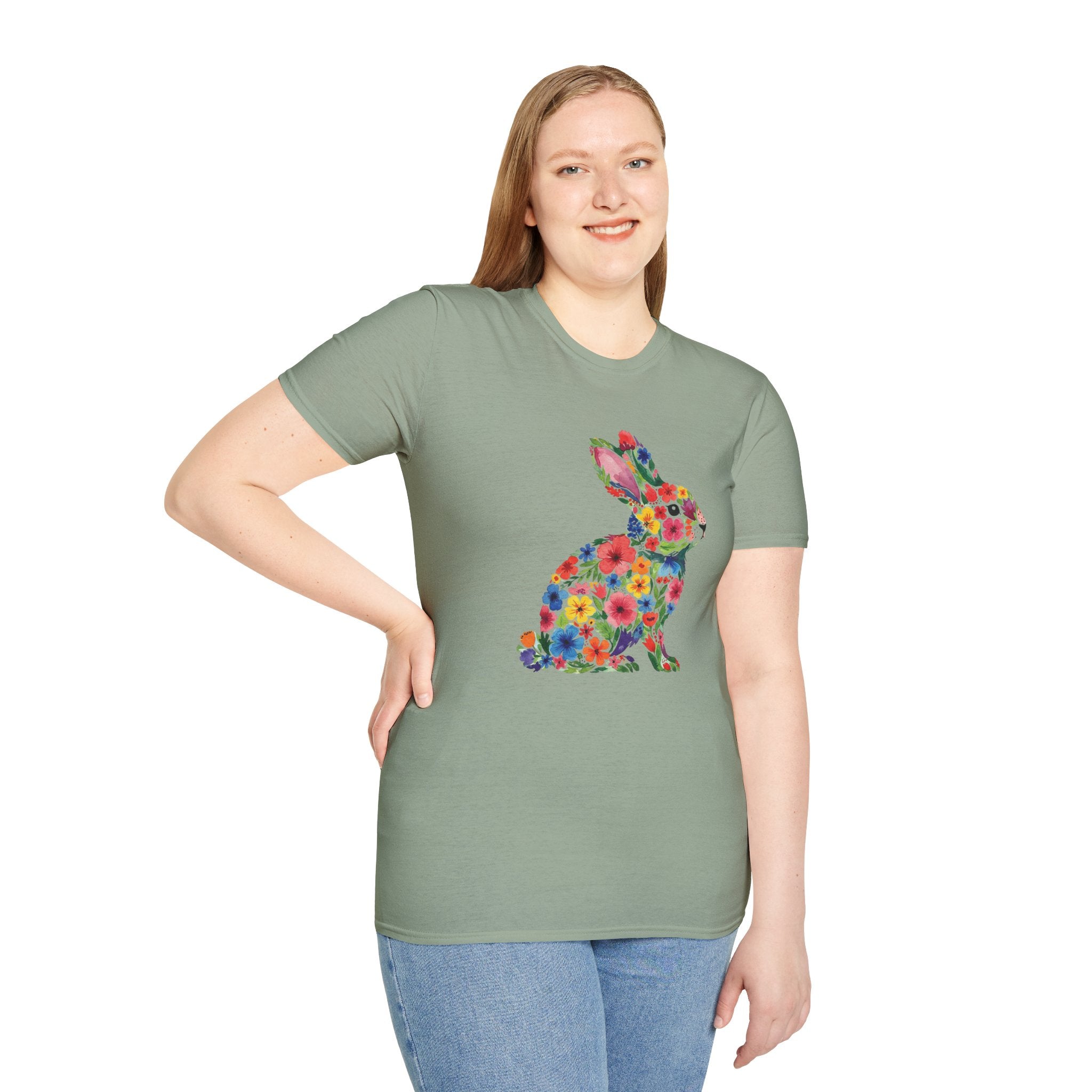 Floral Easter Bunny- Unisex Softstyle T-Shirt