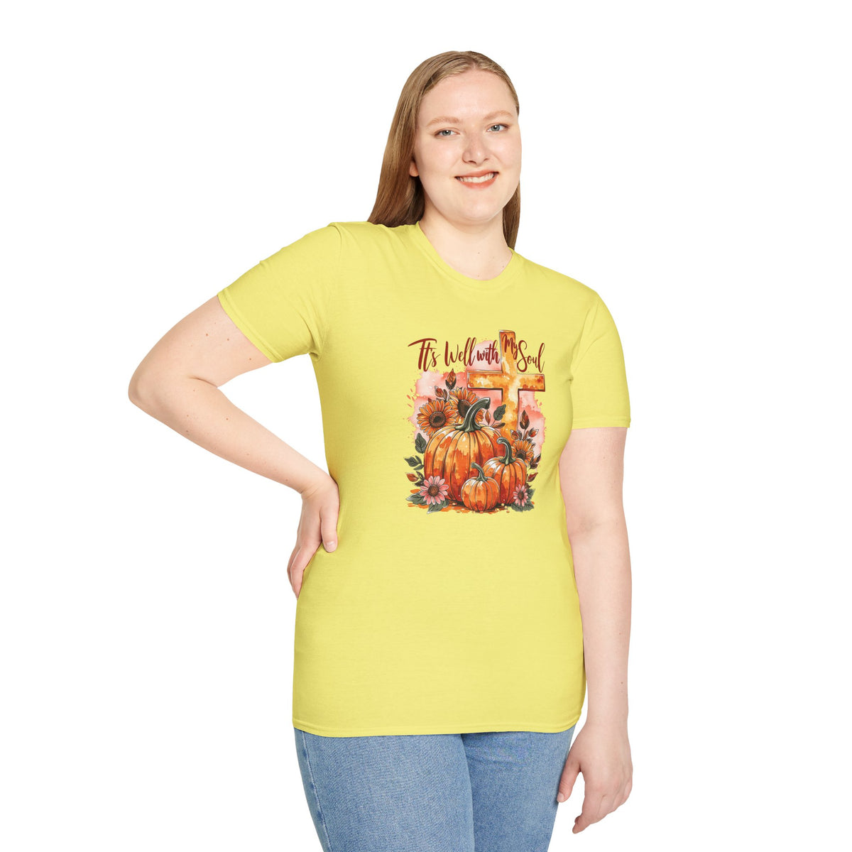 Fall Pumpkin Cross T‑Shirt – "’Tis Well With My Soul" Christian Autumn Tee