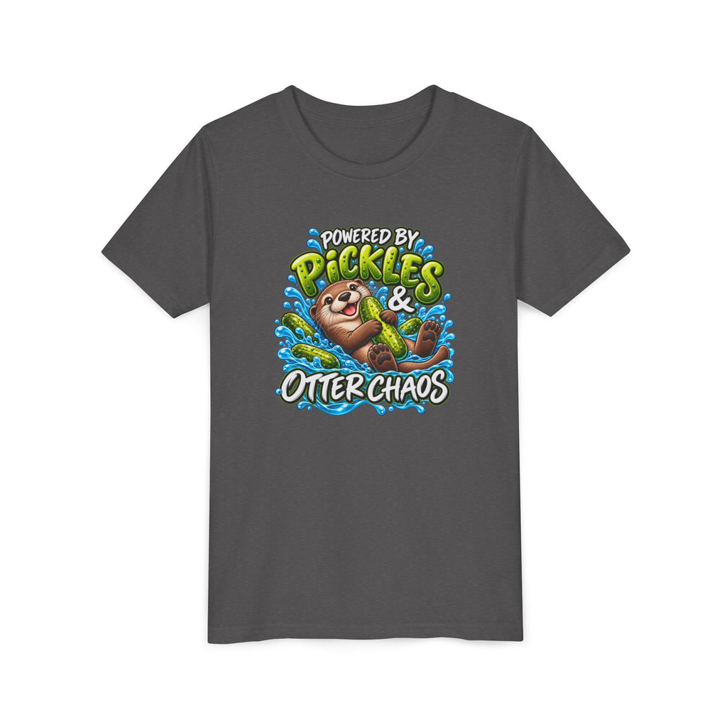 Youth Tee — "Powered by Pickles & Otter Chaos" Cute Otter Graphic Shirt