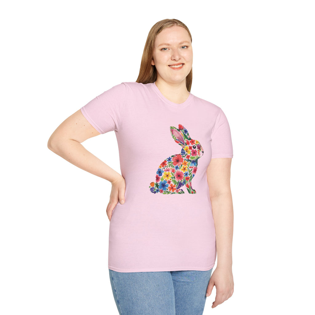 Floral Easter Bunny- Unisex Softstyle T-Shirt