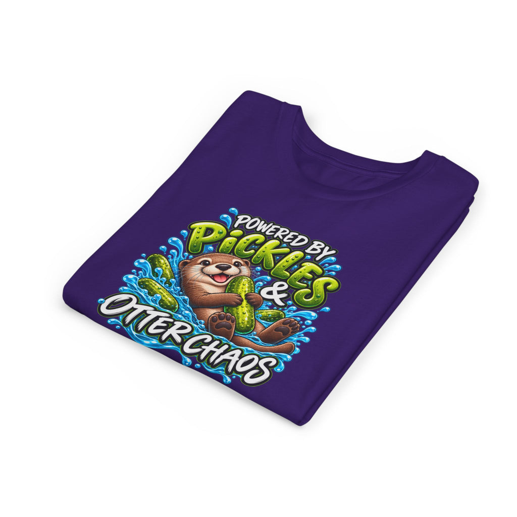Youth Tee — "Powered by Pickles & Otter Chaos" Cute Otter Graphic Shirt