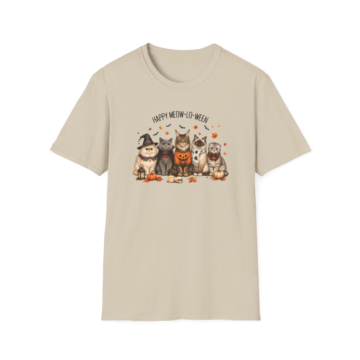 Halloween Cat T-Shirt — "Happy Meow-lo-ween" Cute Pumpkin Cats Tee