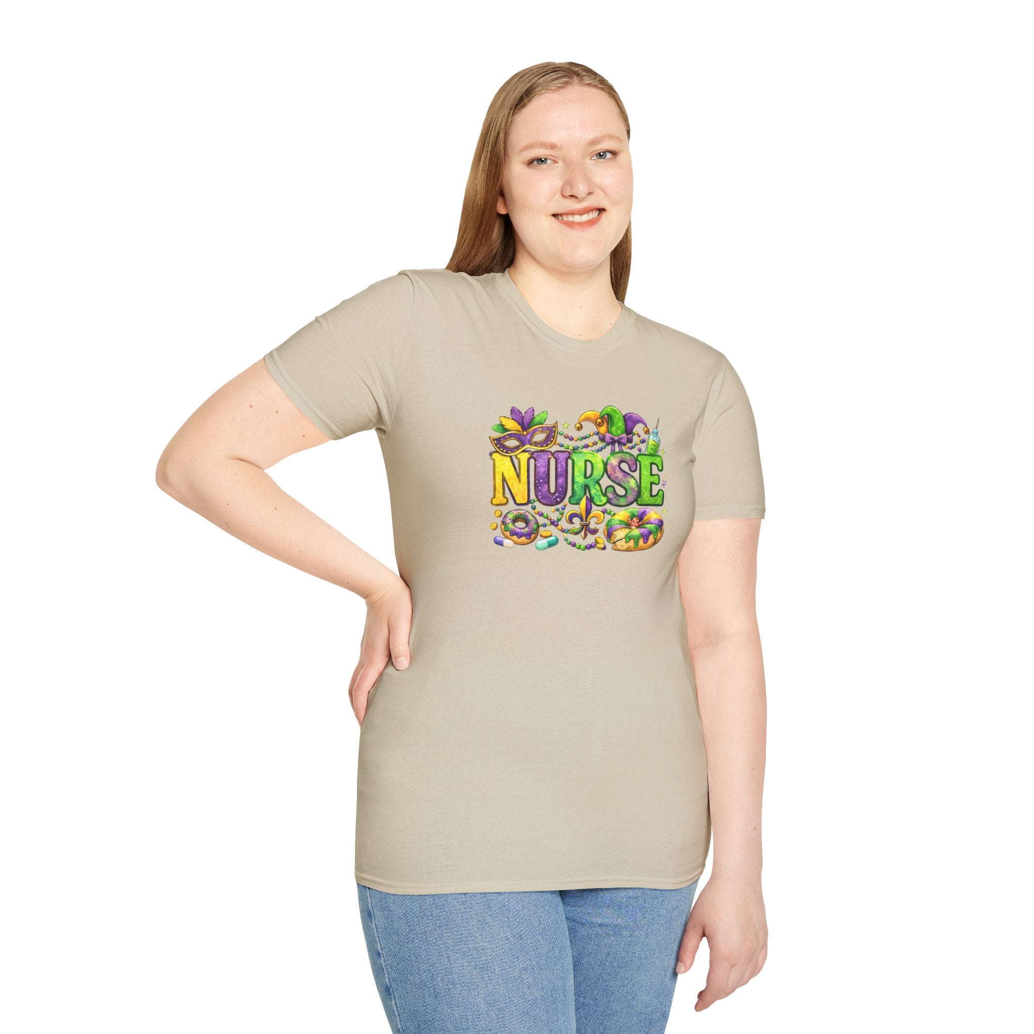 Nurse Mardi Gras- Unisex Softstyle T-Shirt