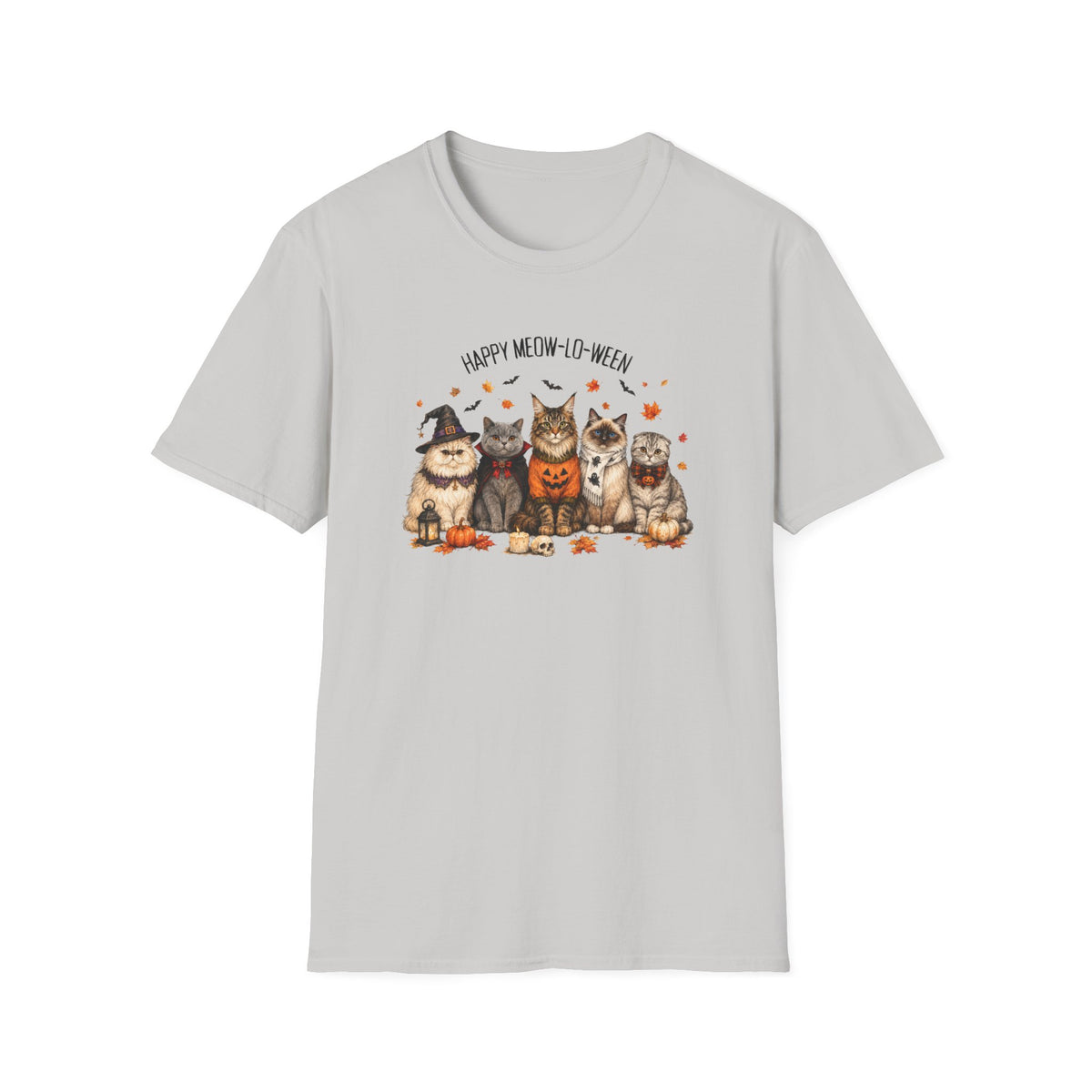 Halloween Cat T-Shirt — "Happy Meow-lo-ween" Cute Pumpkin Cats Tee