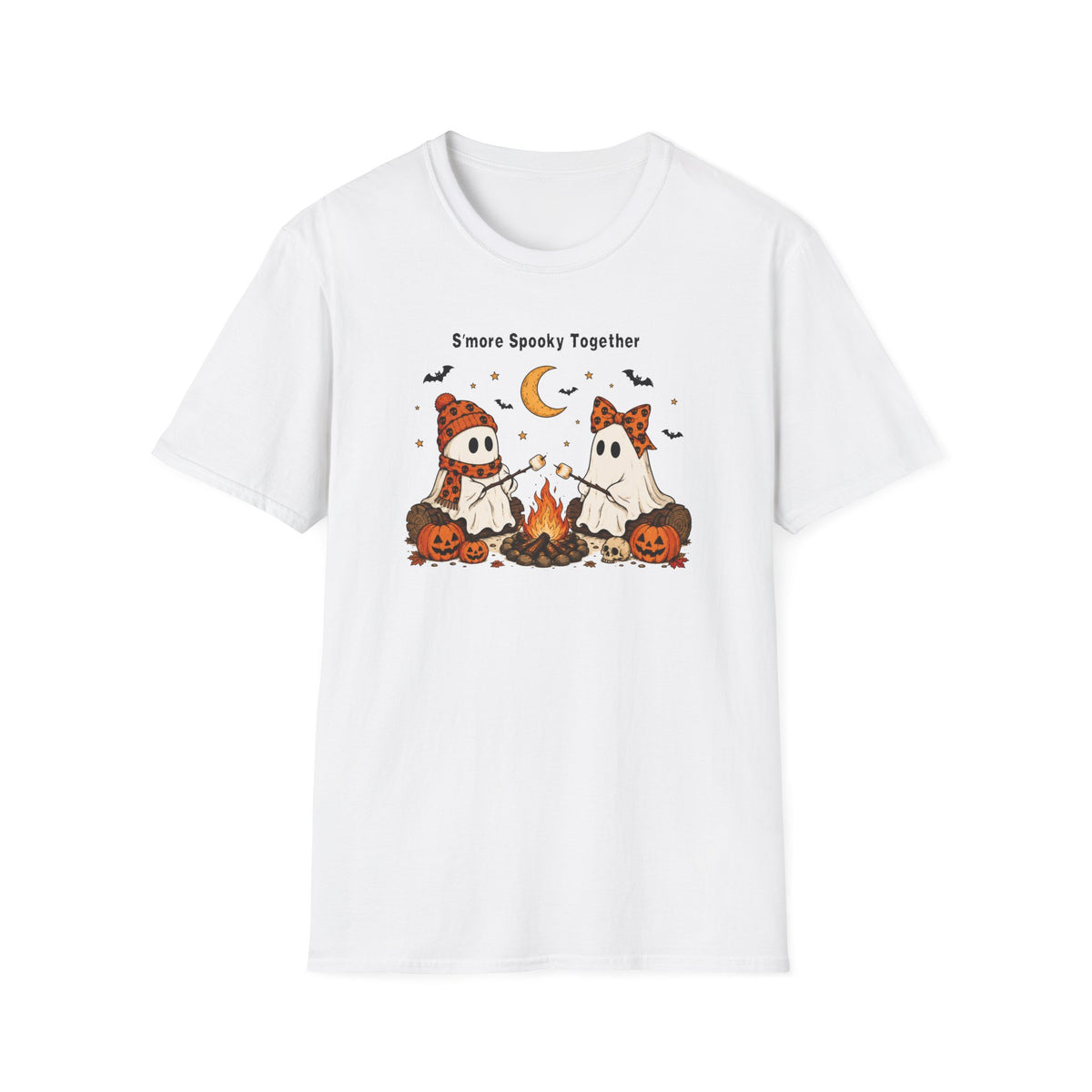 Halloween Ghosts Campfire T-Shirt — "S'more Spooky Together" Cute Couple Graphic