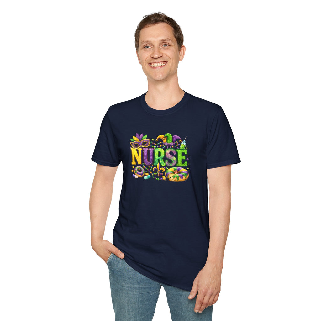 Nurse Mardi Gras- Unisex Softstyle T-Shirt