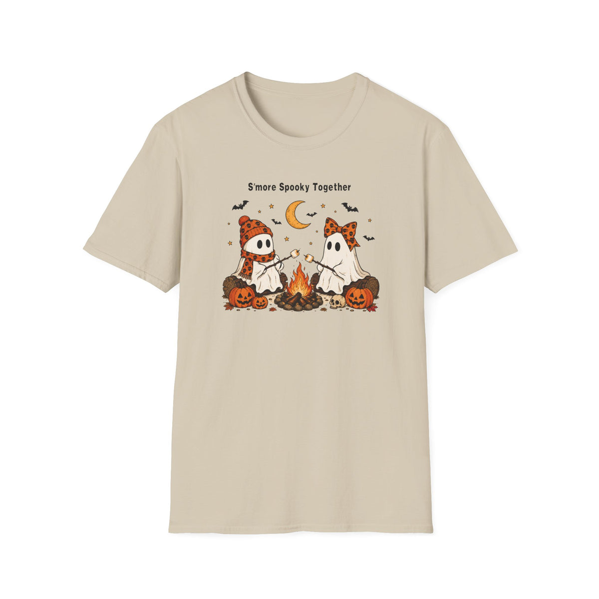 Halloween Ghosts Campfire T-Shirt — "S'more Spooky Together" Cute Couple Graphic