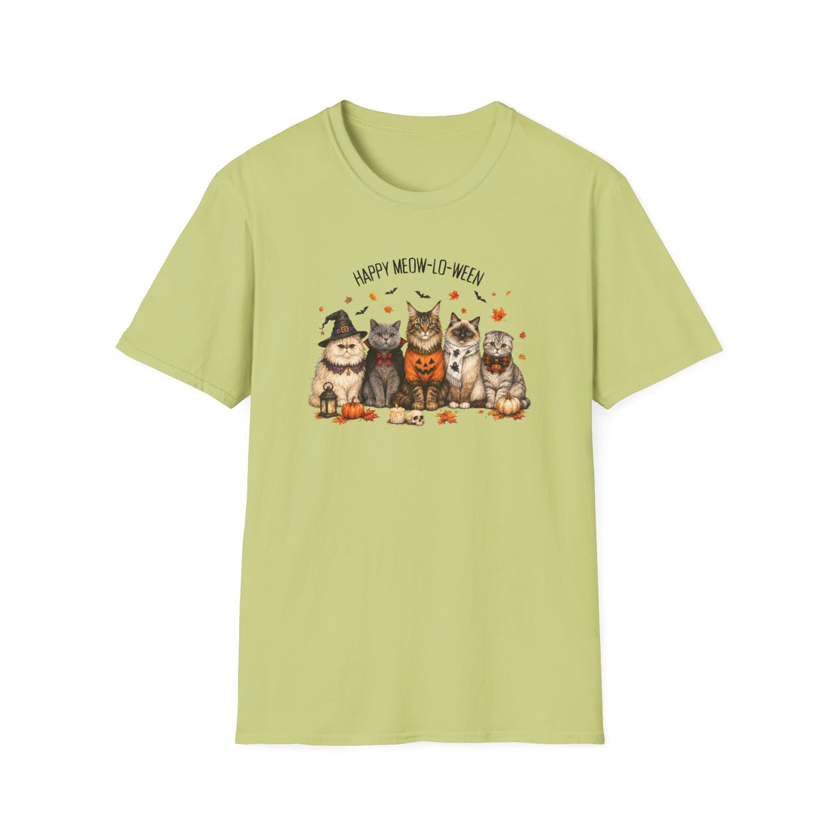 Halloween Cat T-Shirt — "Happy Meow-lo-ween" Cute Pumpkin Cats Tee