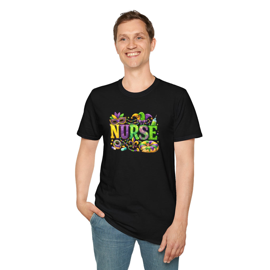 Nurse Mardi Gras- Unisex Softstyle T-Shirt