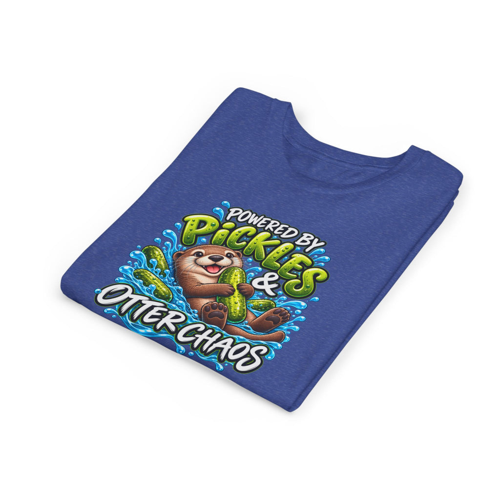 Youth Tee — "Powered by Pickles & Otter Chaos" Cute Otter Graphic Shirt