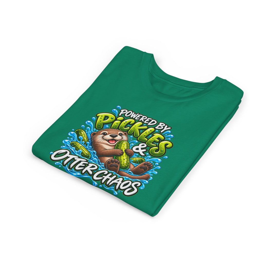 Youth Tee — "Powered by Pickles & Otter Chaos" Cute Otter Graphic Shirt