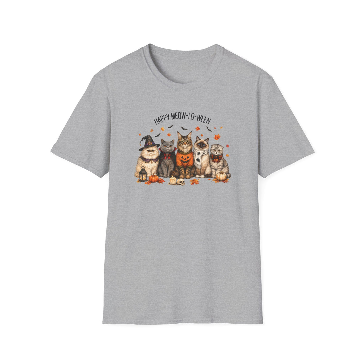 Halloween Cat T-Shirt — "Happy Meow-lo-ween" Cute Pumpkin Cats Tee