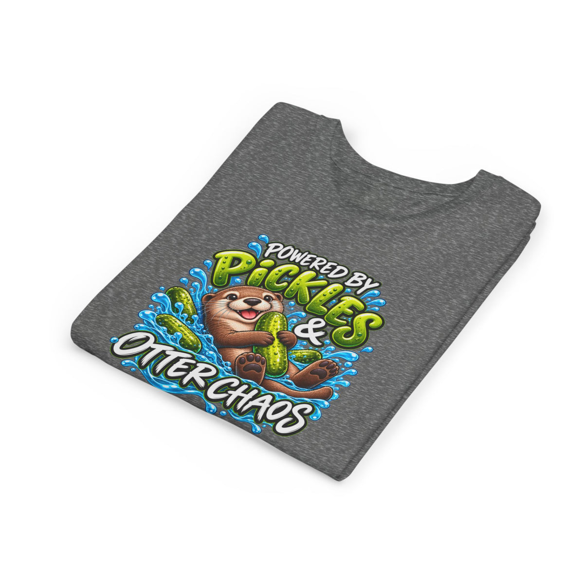 Youth Tee — "Powered by Pickles & Otter Chaos" Cute Otter Graphic Shirt