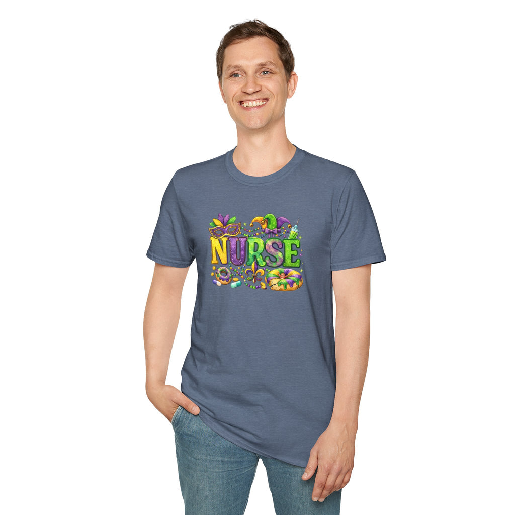 Nurse Mardi Gras- Unisex Softstyle T-Shirt