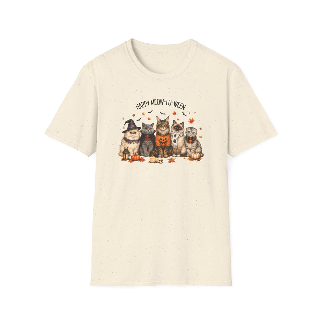 Halloween Cat T-Shirt — "Happy Meow-lo-ween" Cute Pumpkin Cats Tee