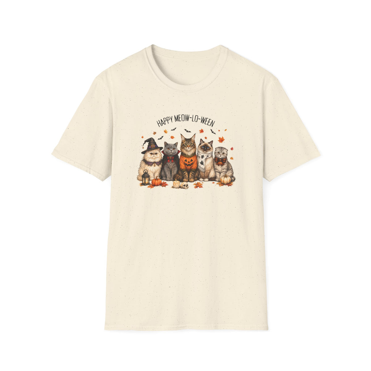 Halloween Cat T-Shirt — "Happy Meow-lo-ween" Cute Pumpkin Cats Tee