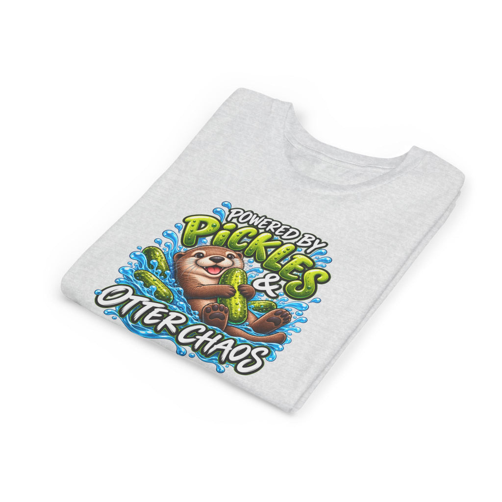 Youth Tee — "Powered by Pickles & Otter Chaos" Cute Otter Graphic Shirt