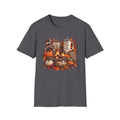 Fall Campfire Pumpkin T-Shirt — Cozy Autumn Shirt with "Fall Vibes" and Plaid Marshmallows Design